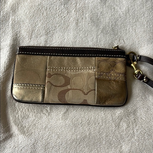 Coach Gold and Brown Wristlet - Picture 3 of 9